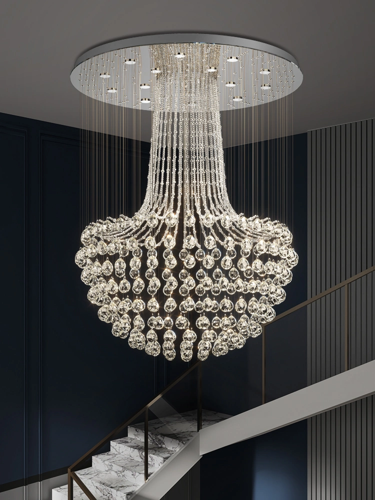 Lustre crystal Modern Stair Chandelier Ceiling Light Luxury Gold Crystal Round Rain Drop LED Chandelier Pendant Light